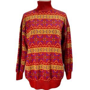 Vintage 90s Autograph Turtleneck Sweater Geometric Southwestern Knit Size Medium